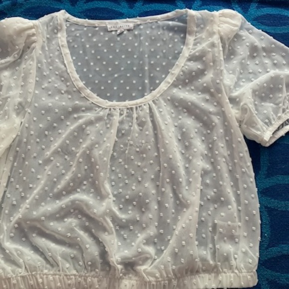 Socialite , white sheer with white dot print, Medium, has run in fabric - Picture 6 of 10